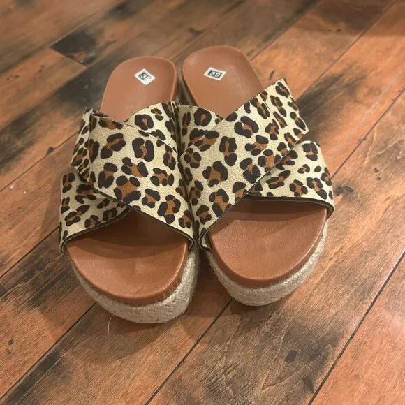 Wide Strap Leopard Print Espadrille Platform Slide Sandals – Size 39 / US 8 - Picture 4 of 4